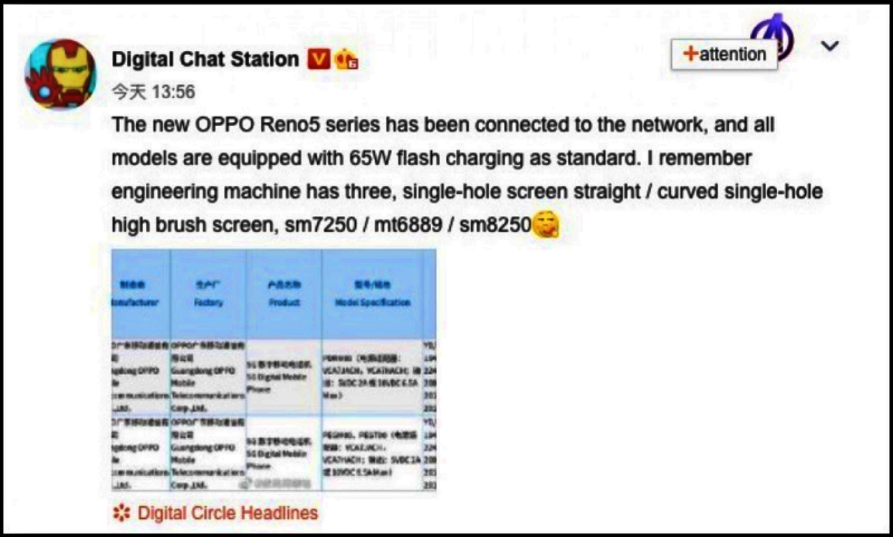 Dòng Oppo Reno 5 sẽ ra mắt với 3 phiên bản, mỗi phiên bản sẽ được trang bị các vi xử lý khác nhau 