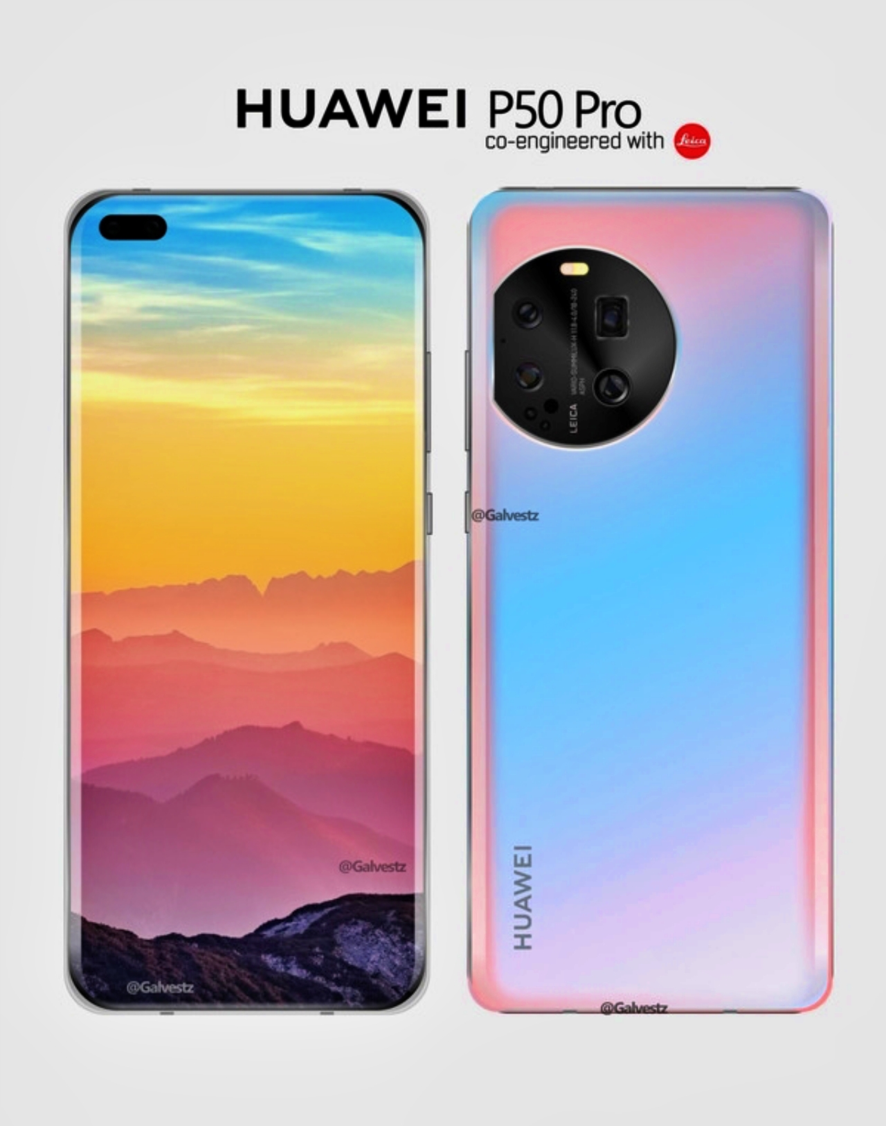 Hình ảnh render Huawei P50 Pro xuất hiện để lộ thiết kế với nét đặc trưng của dòng P40 và dòng Mate30 nhưng vẫn thể hiện được bản sắc riêng 